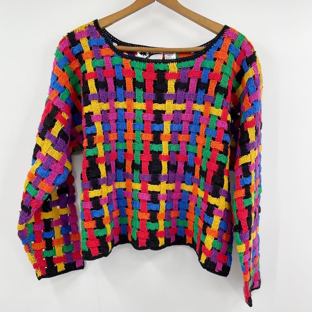 VTG my Rainbow Crochet Open Knit Cropped Sweater M L - Picture 1 of 7